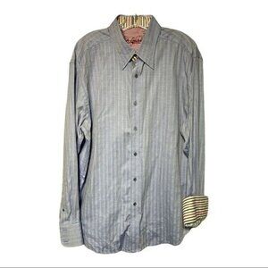 Robert Graham Men's Button Down Shirt Stripes Two Tone Scuffs Blue Size XL